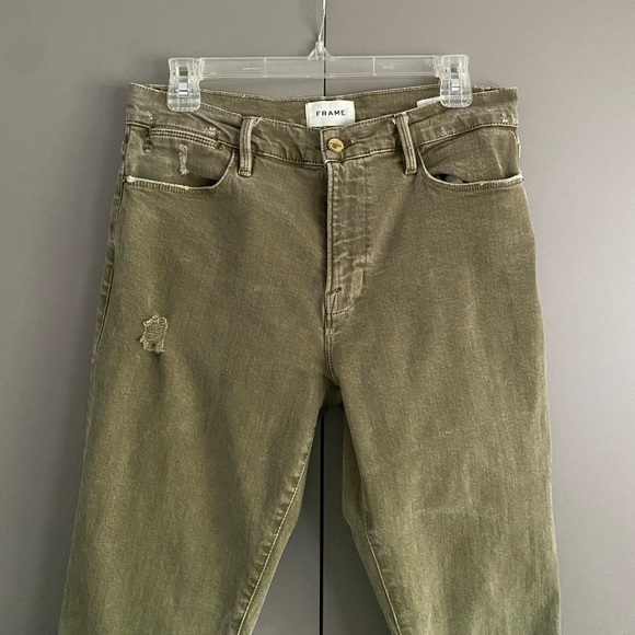 Frame Denim Le High Washed Moss Rips Distressed Straight Cropped Leg Jeans - Picture 3 of 11